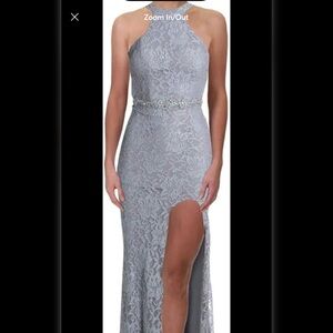 City Studio Gray Sheath Dress with Slit for Prom